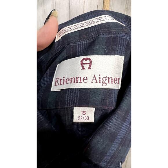 Etienne Aigner Men's Plaid Long Sleeve Button-Up Shirt Size 15 - Picture 4 of 4